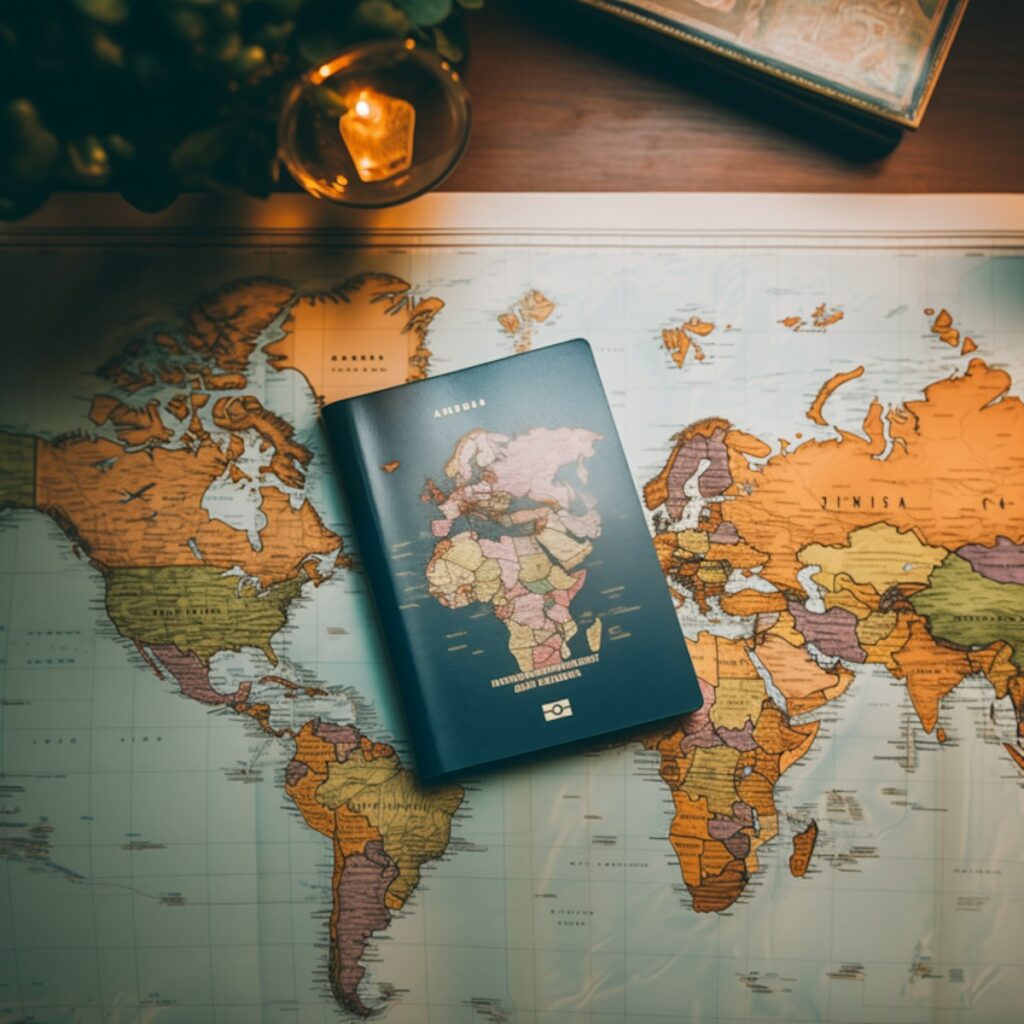 mapamundi y pasaporte