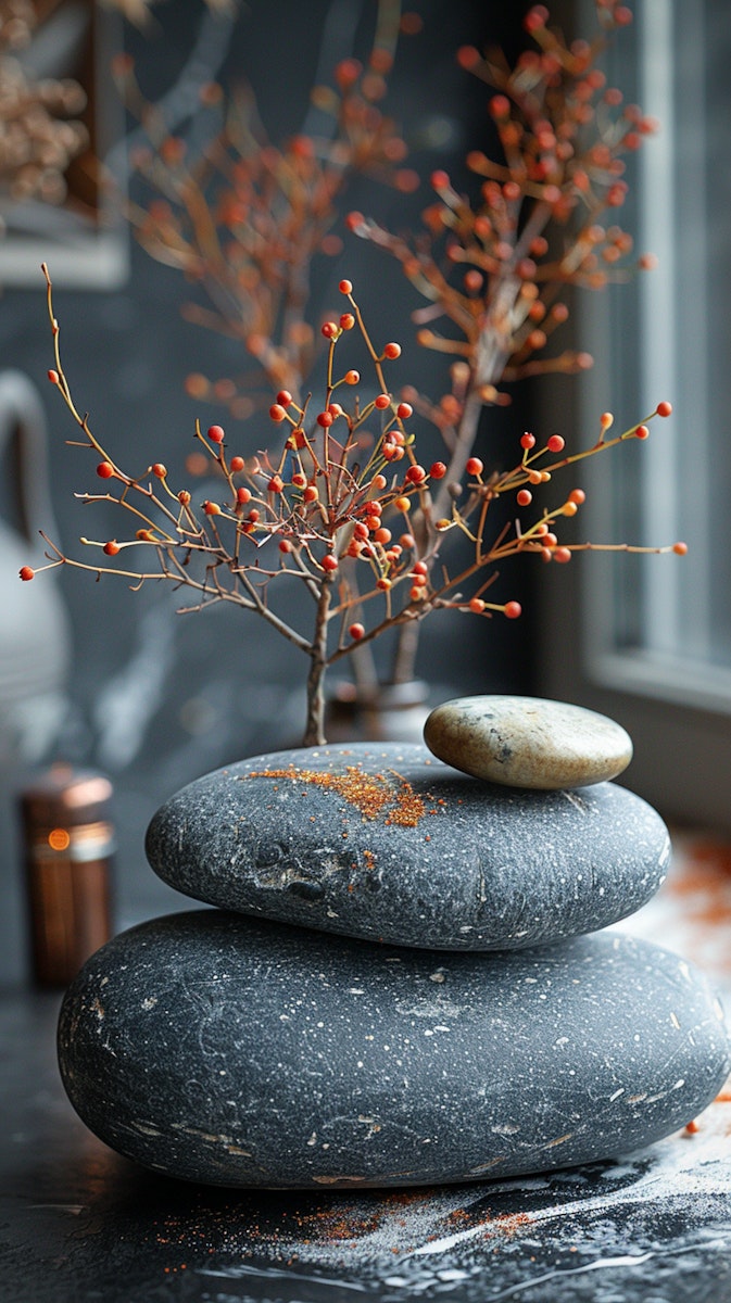 Serene Balance with Stones and Berries(1) piedras zen erotic